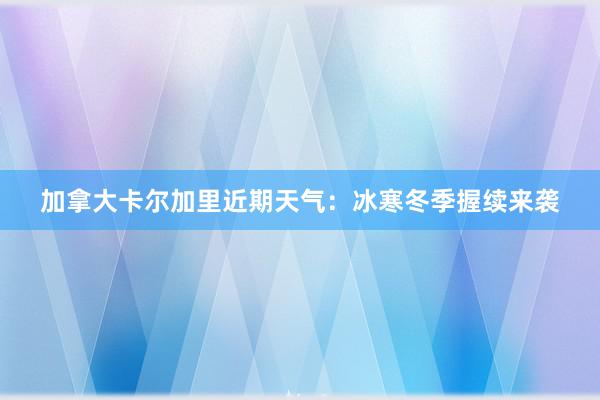 加拿大卡尔加里近期天气：冰寒冬季握续来袭